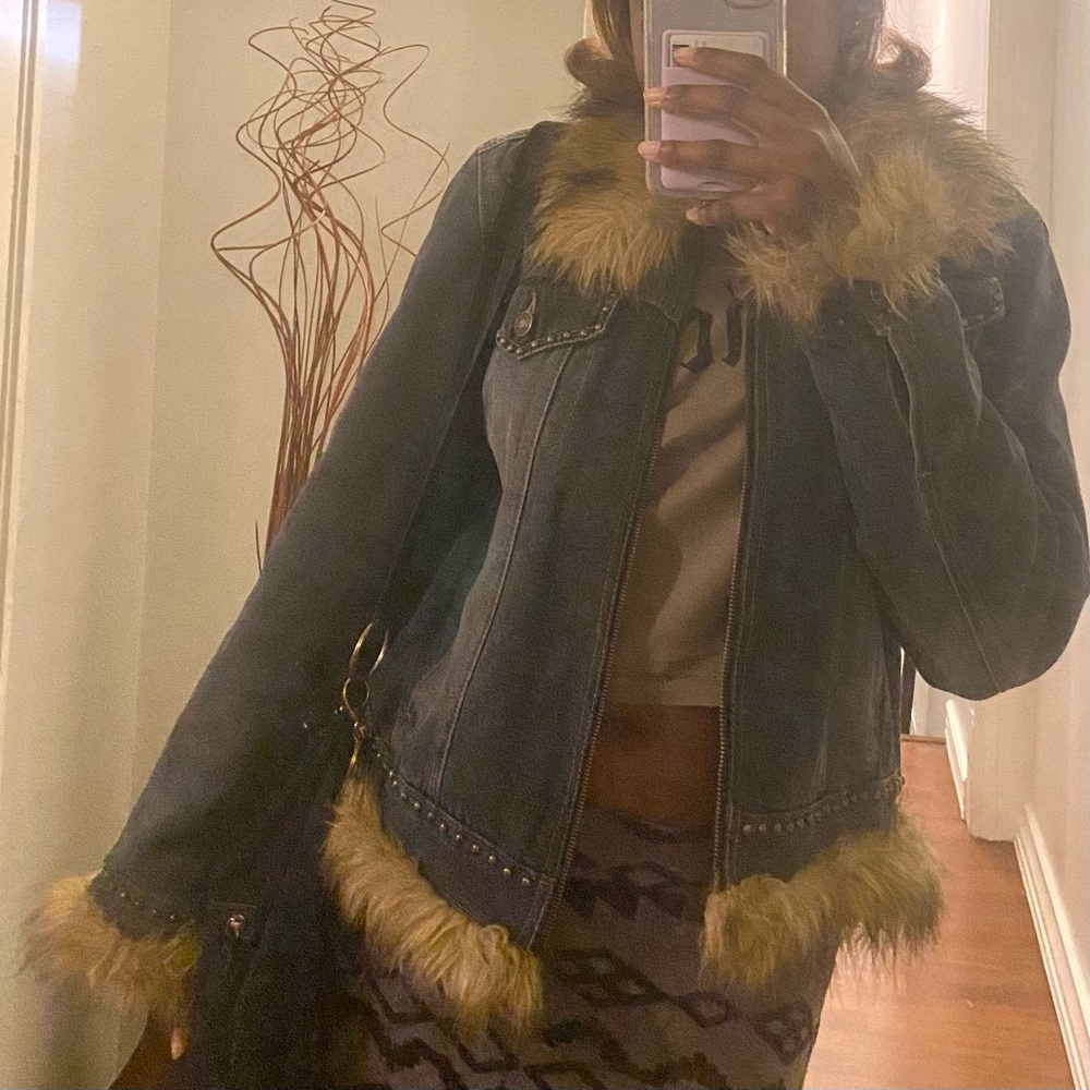 Denim fur coat